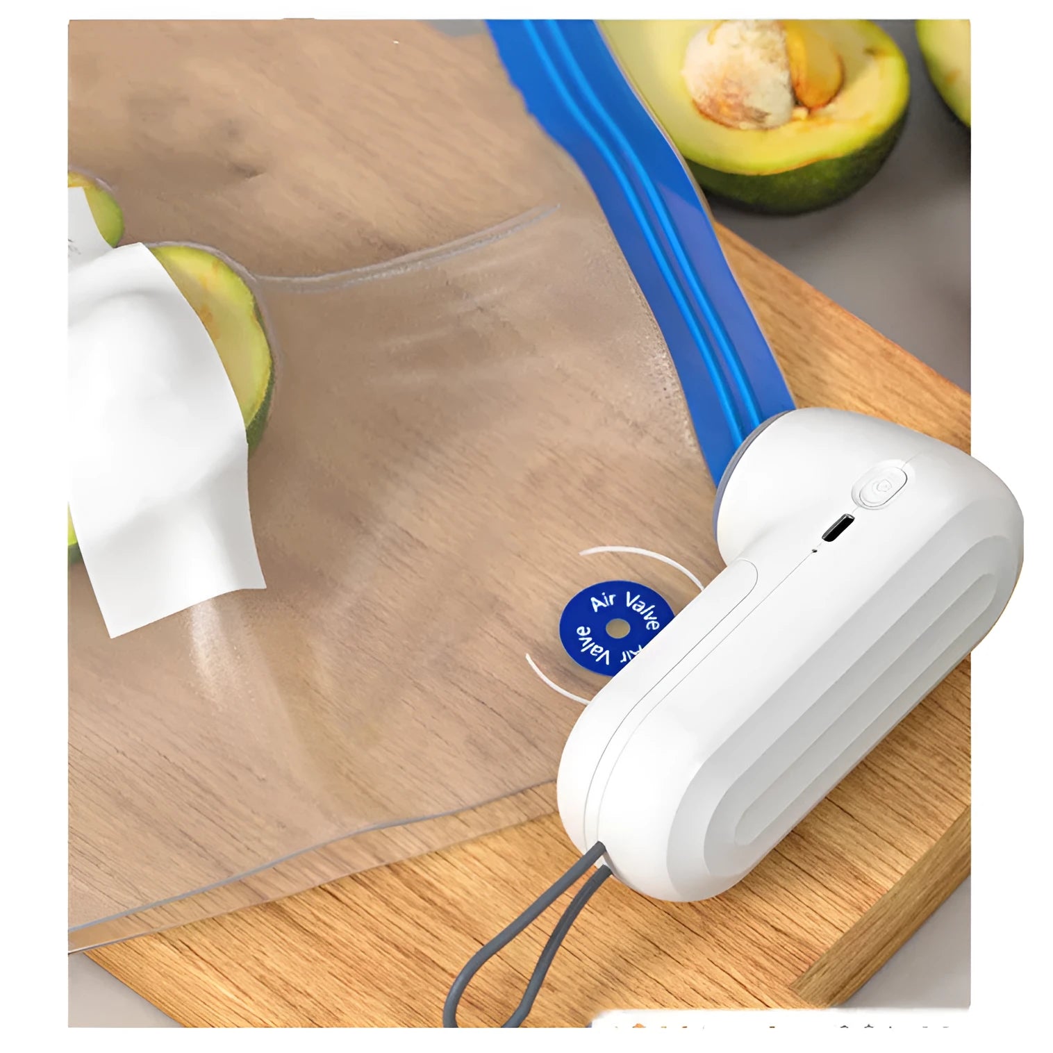 White hand-held vacuum sealing machine with USB charging, compact 54x63x132mm size, ABS plastic construction
