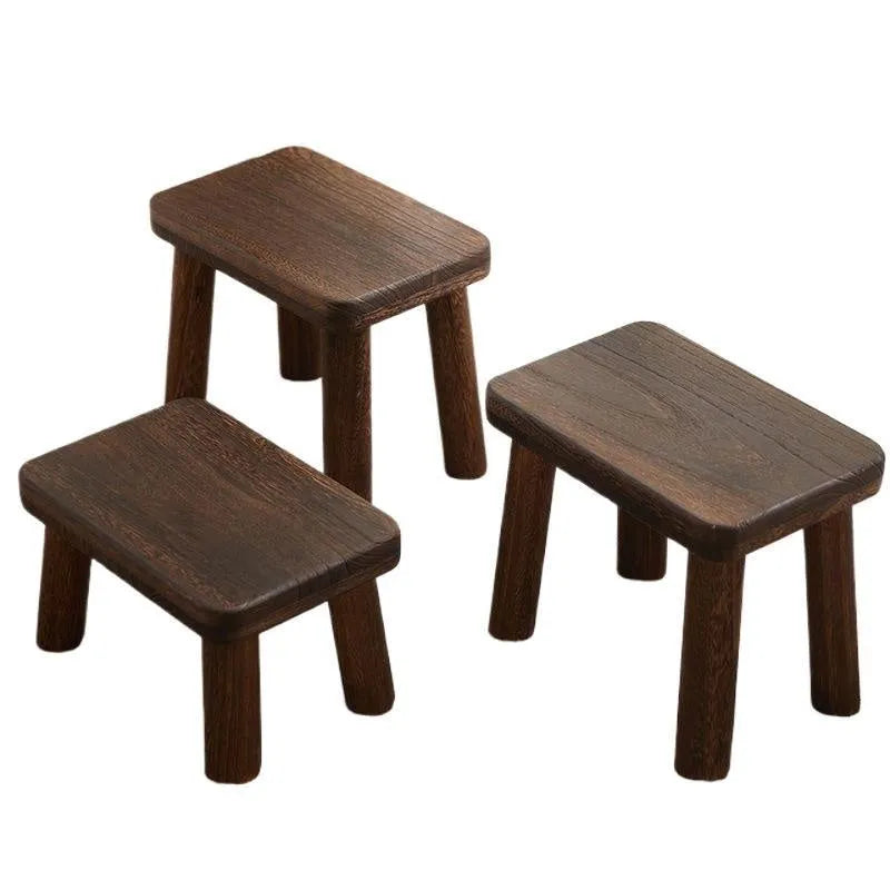 Distressed solid wood household stool for shoe changing with bracket structure