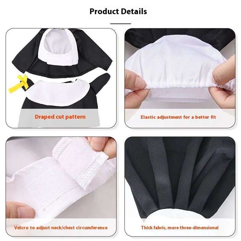 Black polyester nun costume for cats and dogs worn as Halloween pet dress up