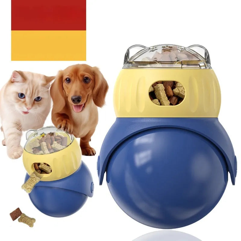 Owl-shaped tumbler cat puzzle feeder in Morandi yellow and blue colours