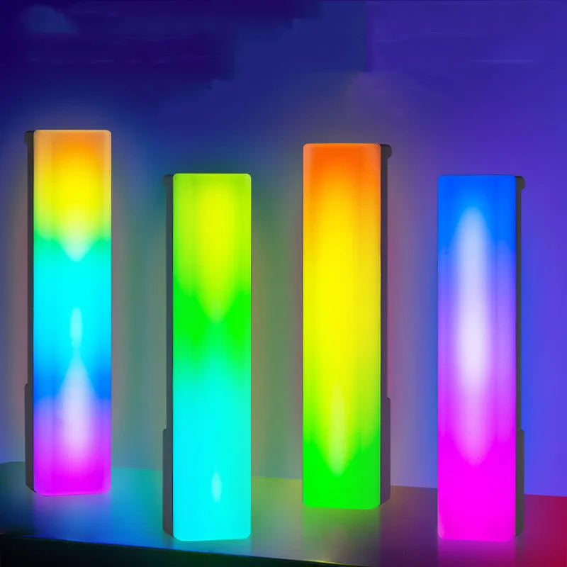 3D RGB tabletop ambiance lamp with voice-activated rhythm lights in black or white shell.