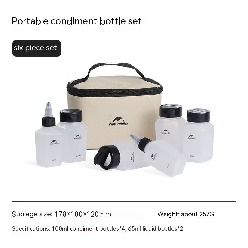 Naturehike portable six-piece plastic seasoning bottle set for outdoor camping and picnics