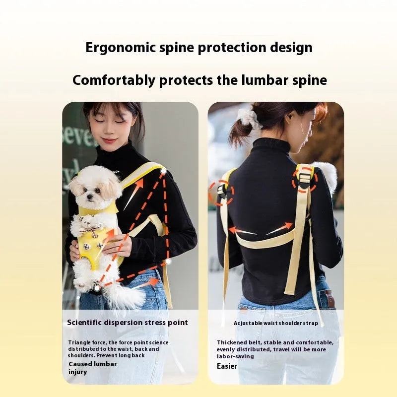 Cartoon Beka yellow bear design pet carrier bag in soft canvas with colourful stitching details