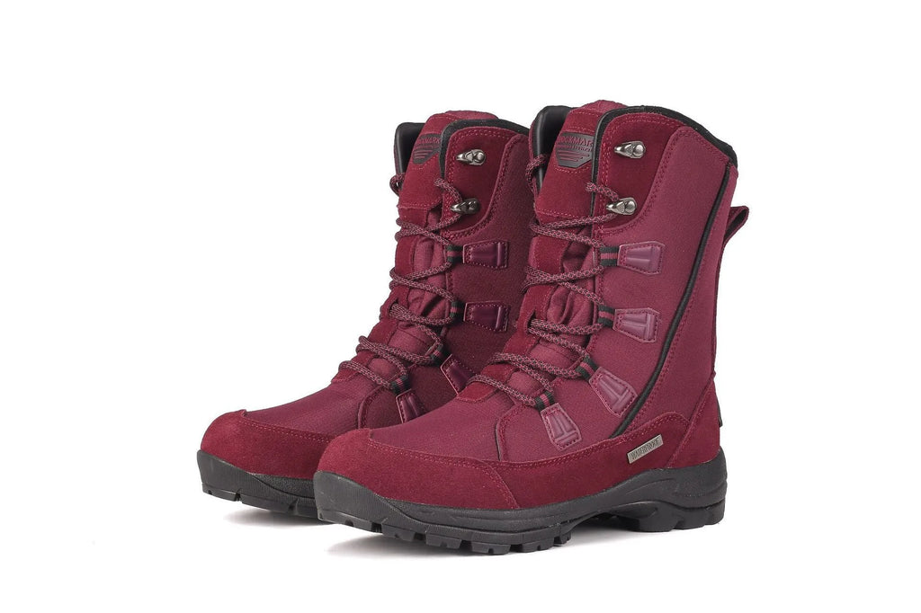 Women's black thermal snow boots with mid-calf height and round toe design