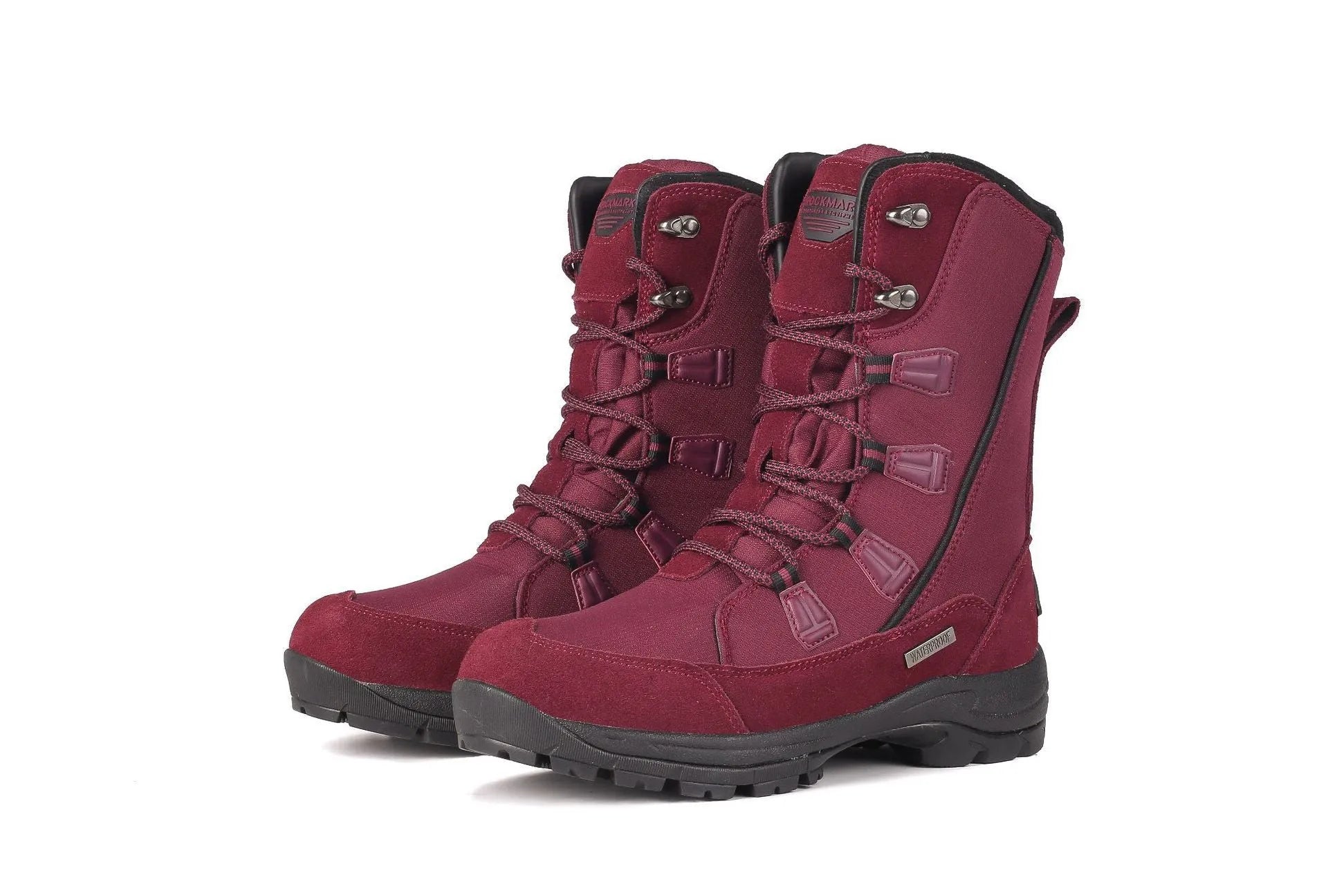 Women's black thermal snow boots with mid-calf height and round toe design