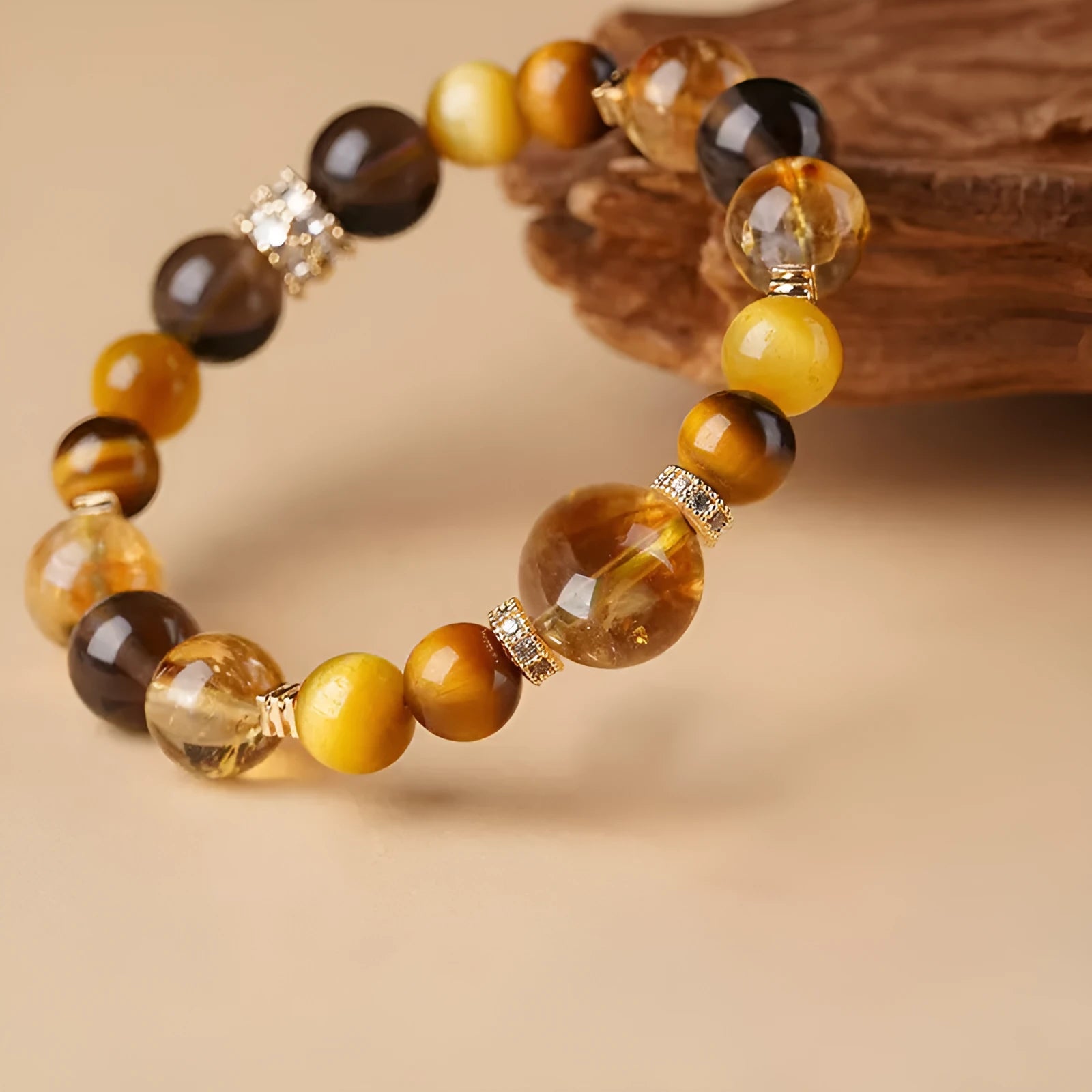 Natural yellow tower crystal tiger-eye bracelet in 10mm and 12mm sizes
