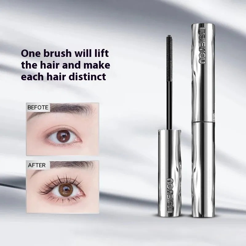 Waterproof mascara in black and brown steel tubes with optional eyelash curler