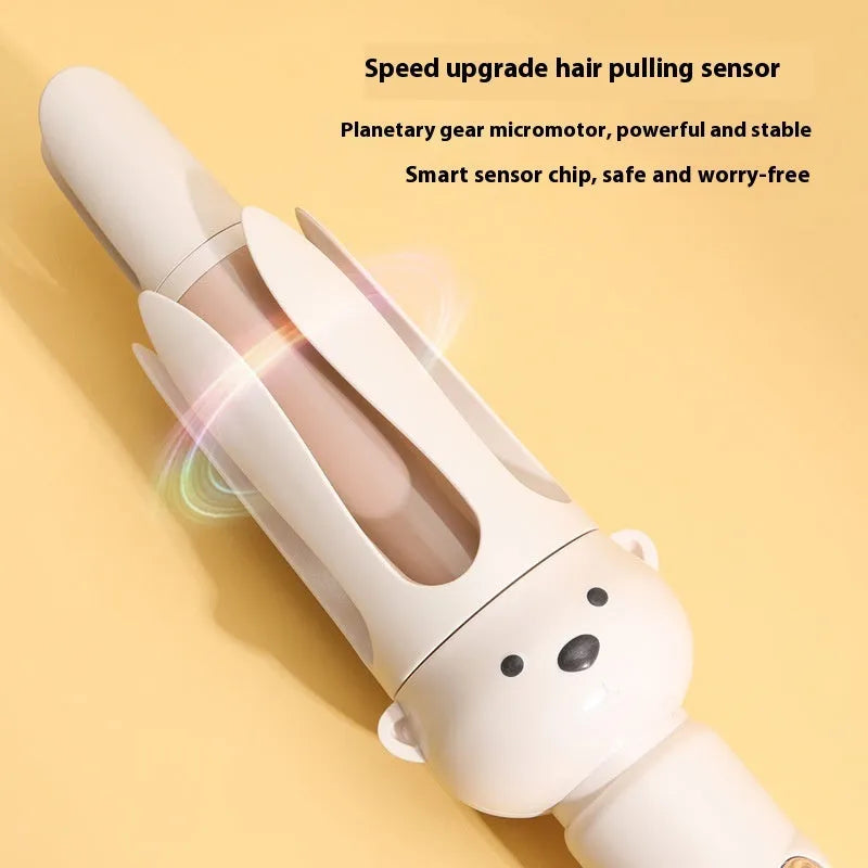 Beige automatic hair curler with negative ion technology for curly hair styling