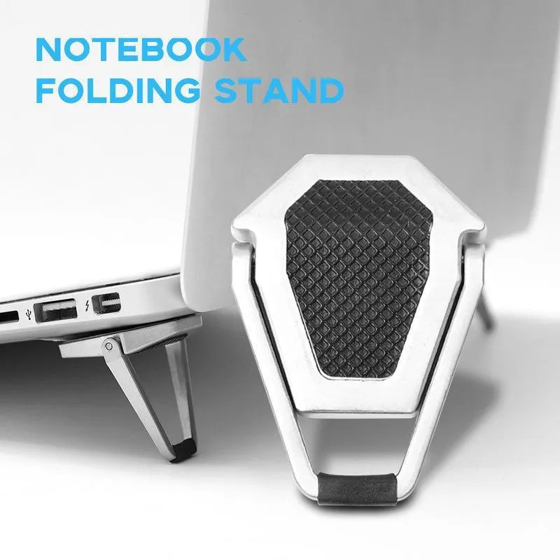 Silver aluminium alloy foldable computer bracket with 3M adhesive backing for under-desk mounting