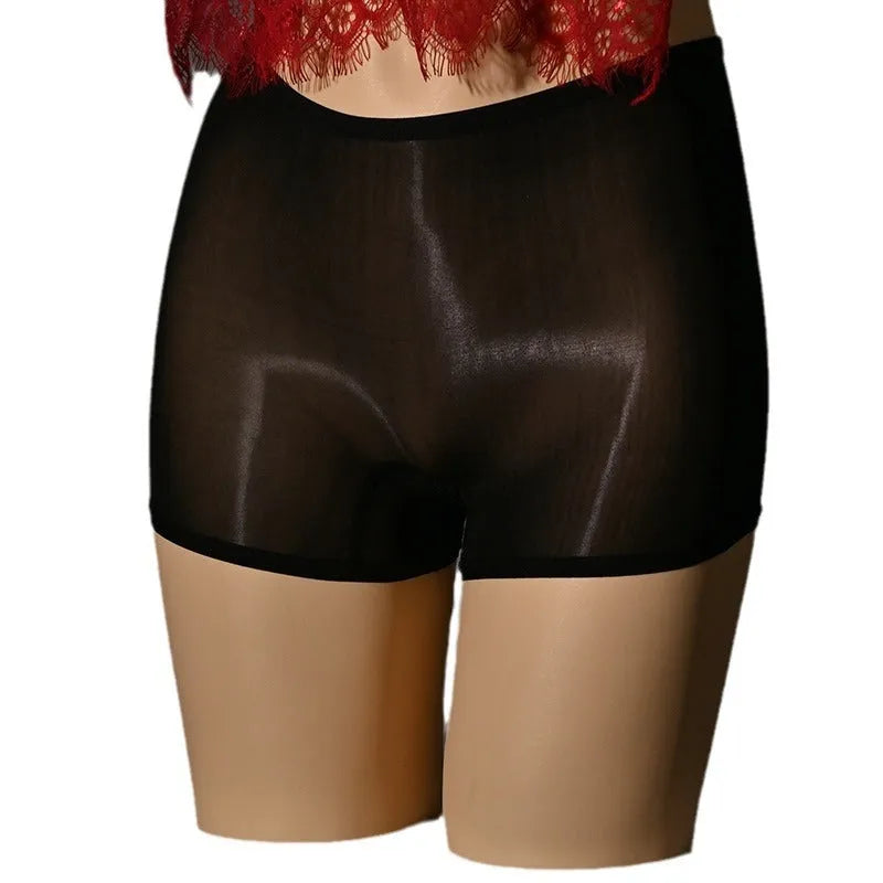 Men's shiny nylon seamless underwear stockings in seven colour options including natural skin tones