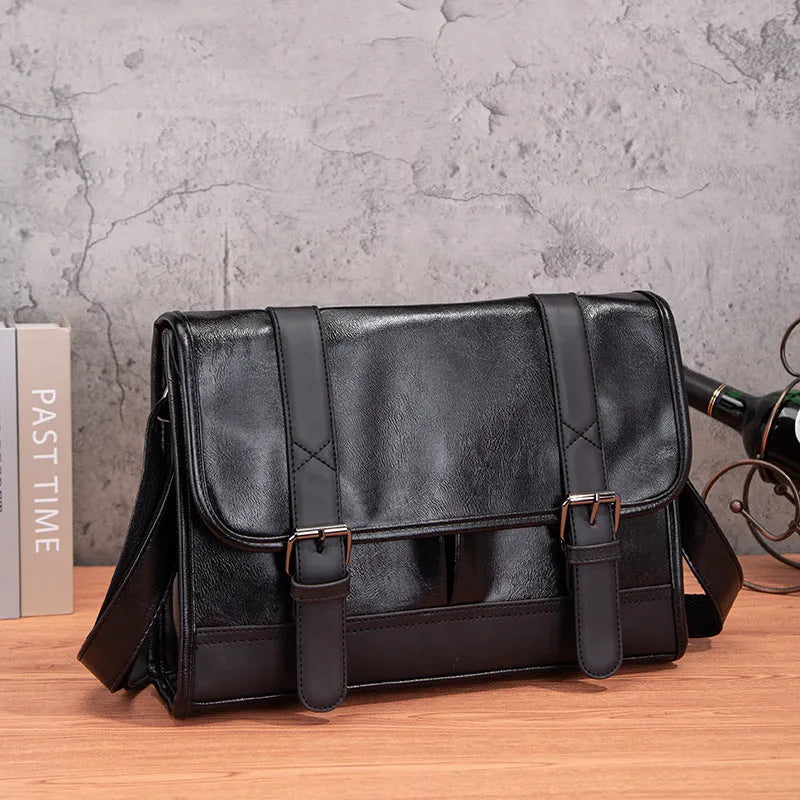 Black Korean style men's backpack with anti-theft function and sewing thread details