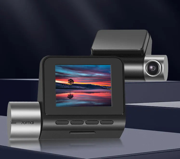 70 Mai rearview mirror dash cam installed in a car, showing the forward-facing camera lens