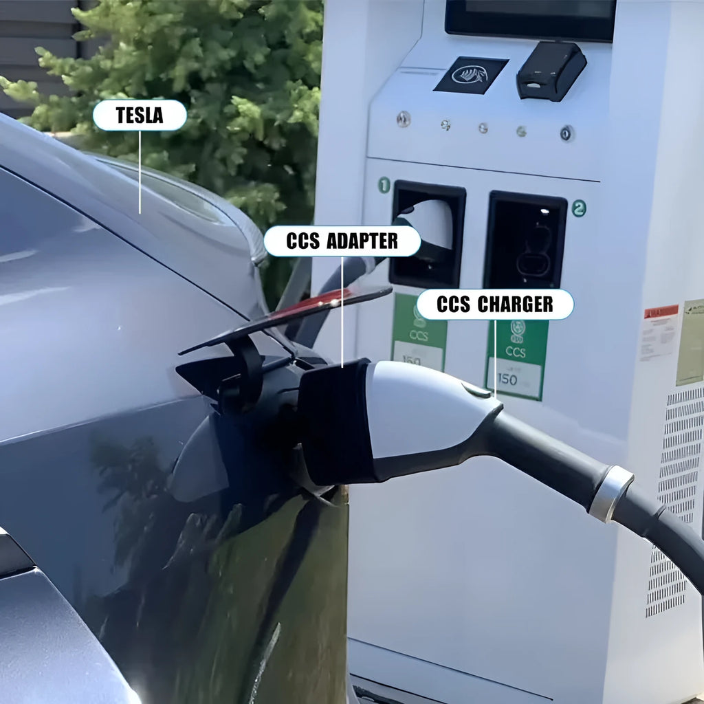 Black Tesla to American Standard charging plug conversion adapter for electric vehicles