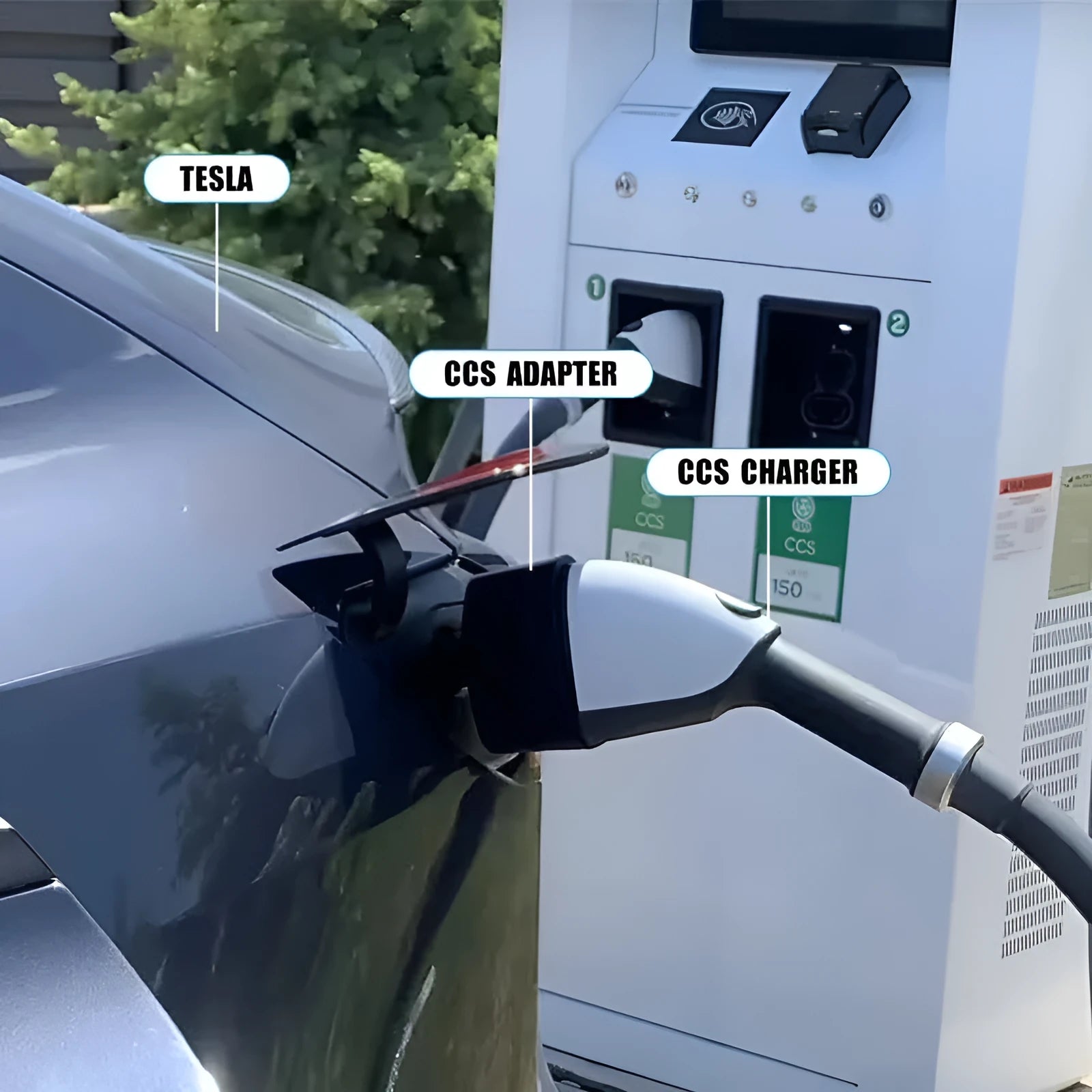 Black Tesla to American Standard charging plug conversion adapter for electric vehicles