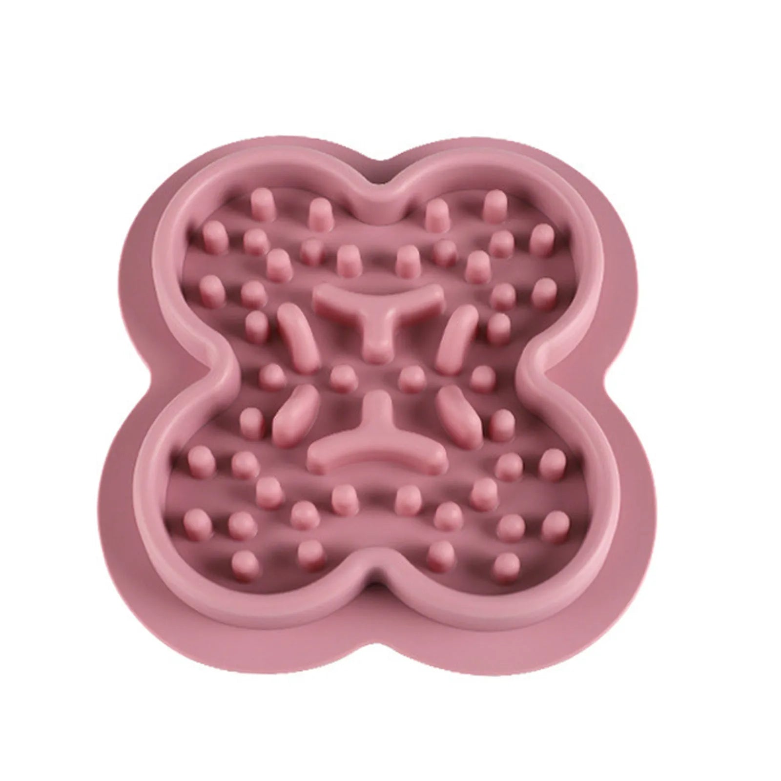 Silicone pet licking mat slow feeder in blue on a kitchen floor