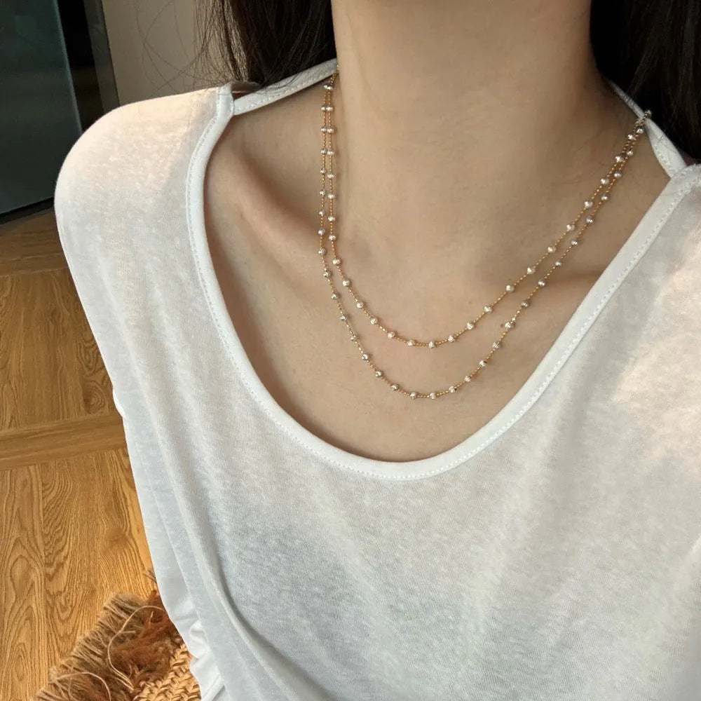 925 silver moon tooth beads clavicle chain necklace for women electroplated gold white gold finish
