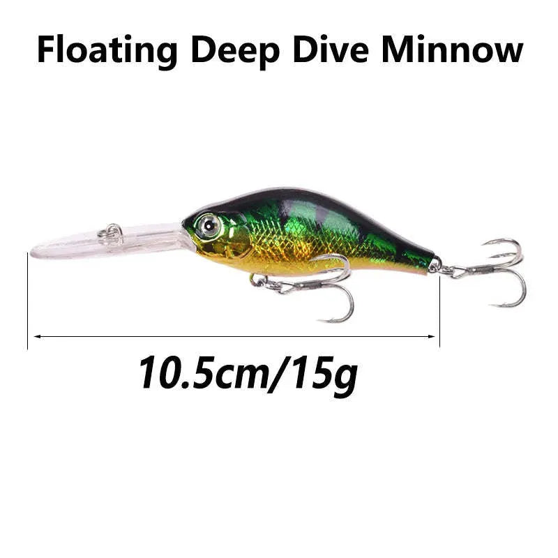 10.5cm floating rock mino fishing lure with long tongue board in multiple colour options