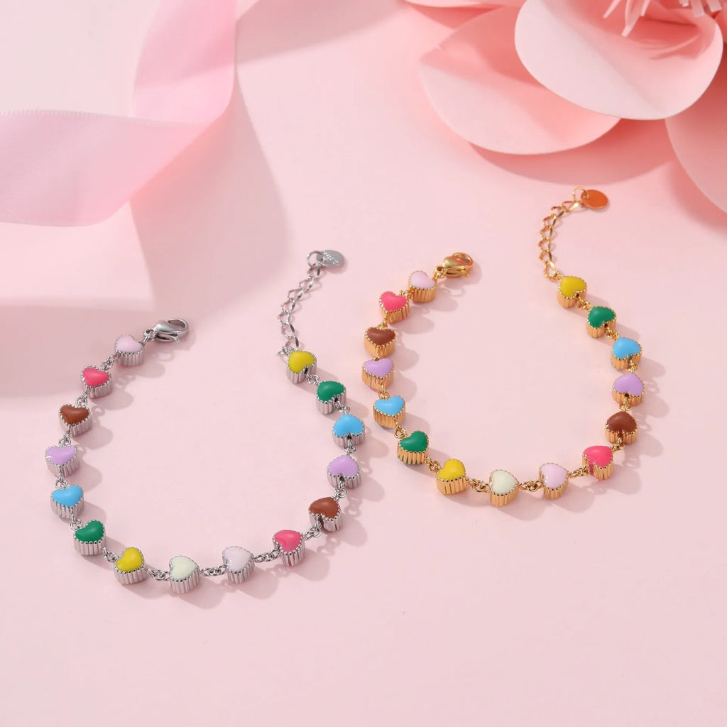 Love heart-shaped titanium steel bracelet with colourful oil finish in gold and steel colour options