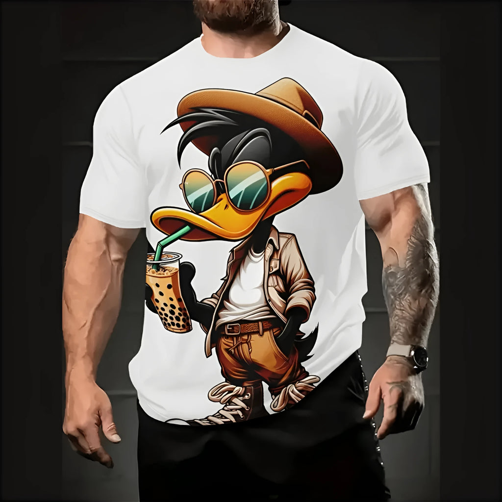 Men's loose-fitting short-sleeved shirt with 3D cartoon print design in summer colours