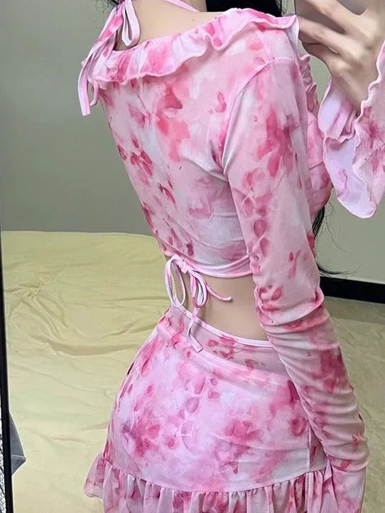 Women's floral bikini swimsuit in cherry blossom pink colour with polyester fabric
