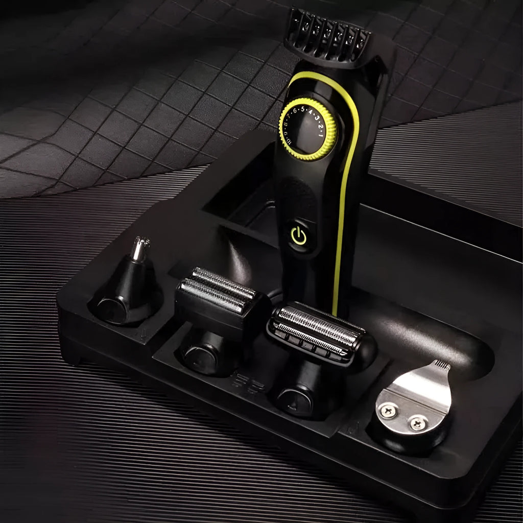 Black KM-696 rechargeable electric hair clipper with stainless steel blades and cleaning brush