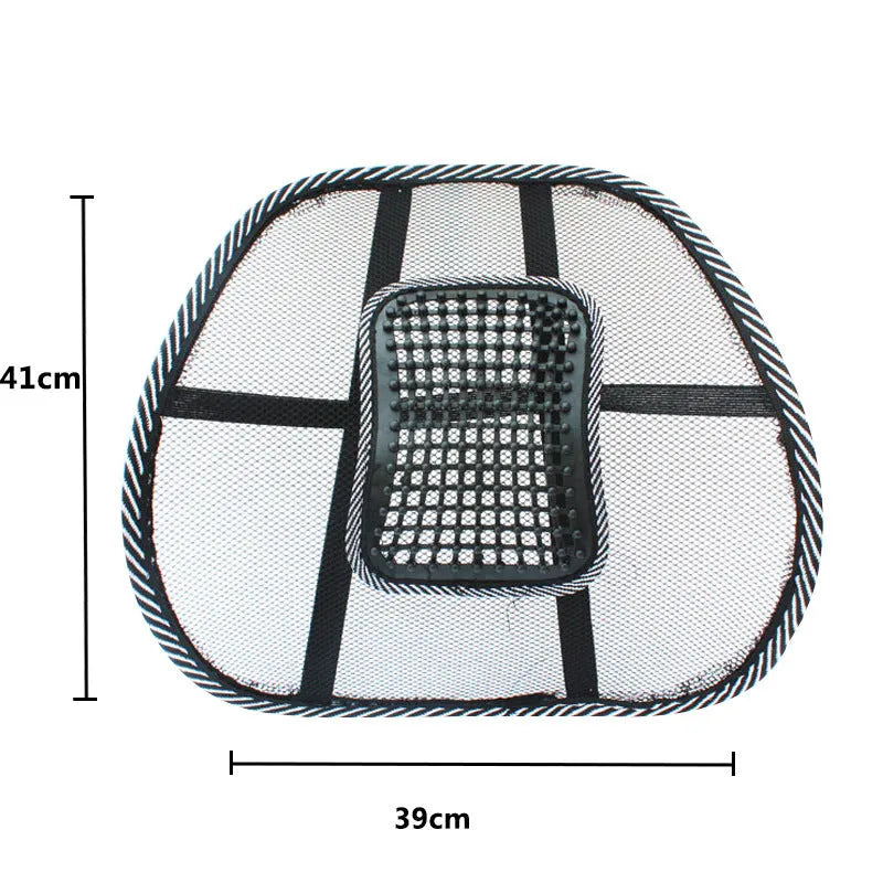 Black car lumbar support pillow with steel wire frame showing leather nail summer pattern