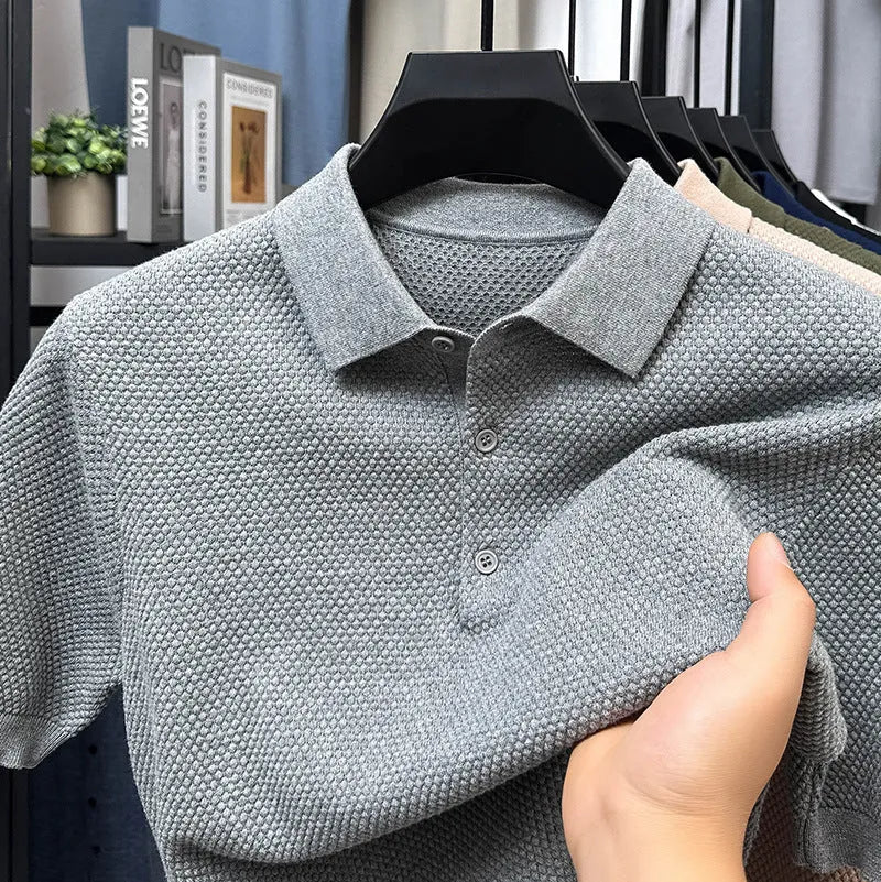 Loose fit short sleeve cotton pullover sweater in solid colour on hanger