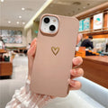 Grey brown silicone phone case for iPhone with hot stamping love heart design on the back.