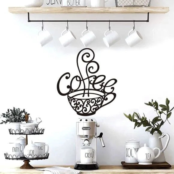 Black wrought iron silhouette wall art with English letters, modern decoration 26cm by 28cm.