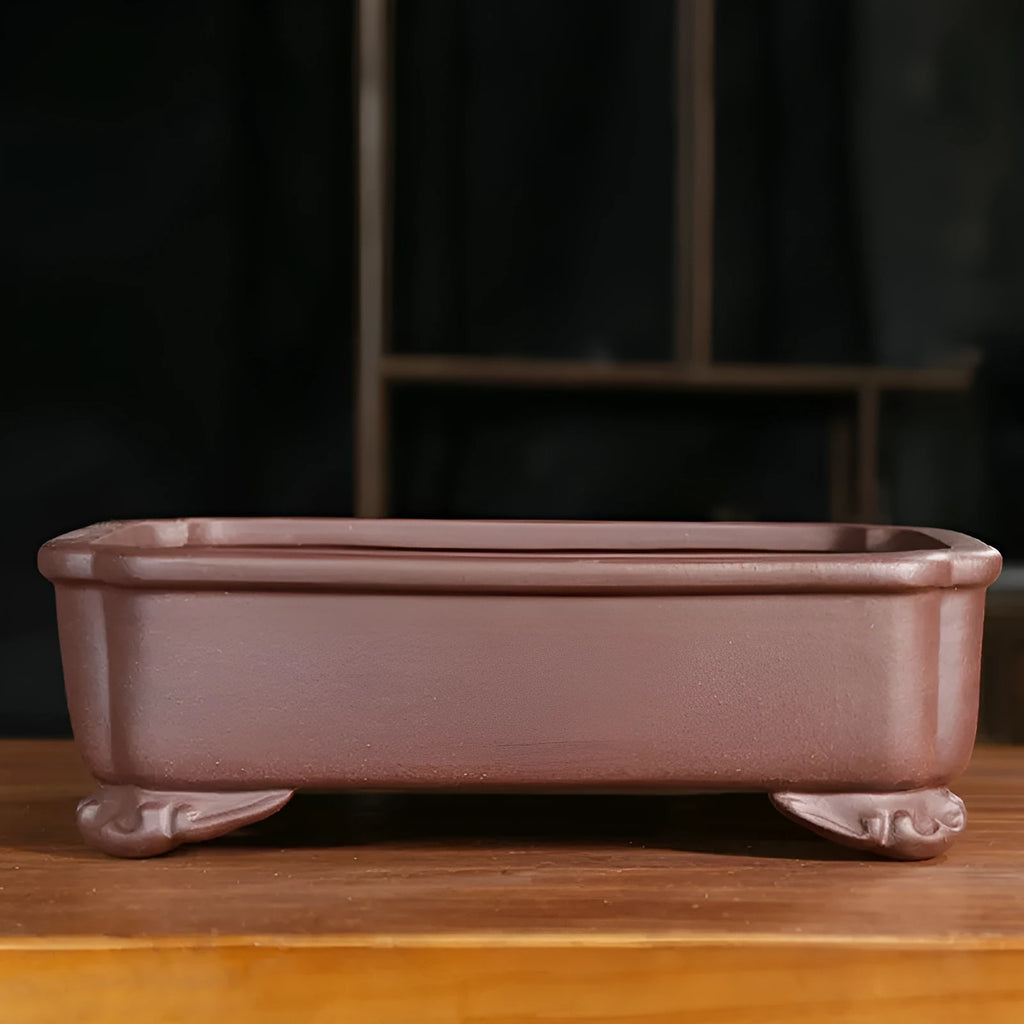 Purple sand rectangular manger flower pot with antique classical design for bonsai display