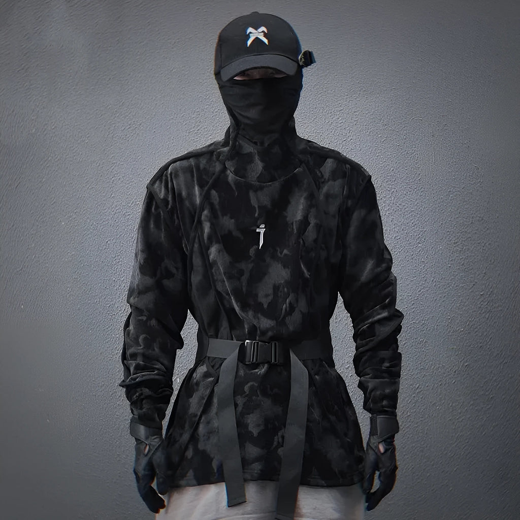 Men's loose pullover sweater with tie dye printed design and drop shoulder long sleeves