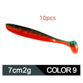 Soft worm fishing lure with T-tail in assorted colours, 7cm long for Mandarin fish.
