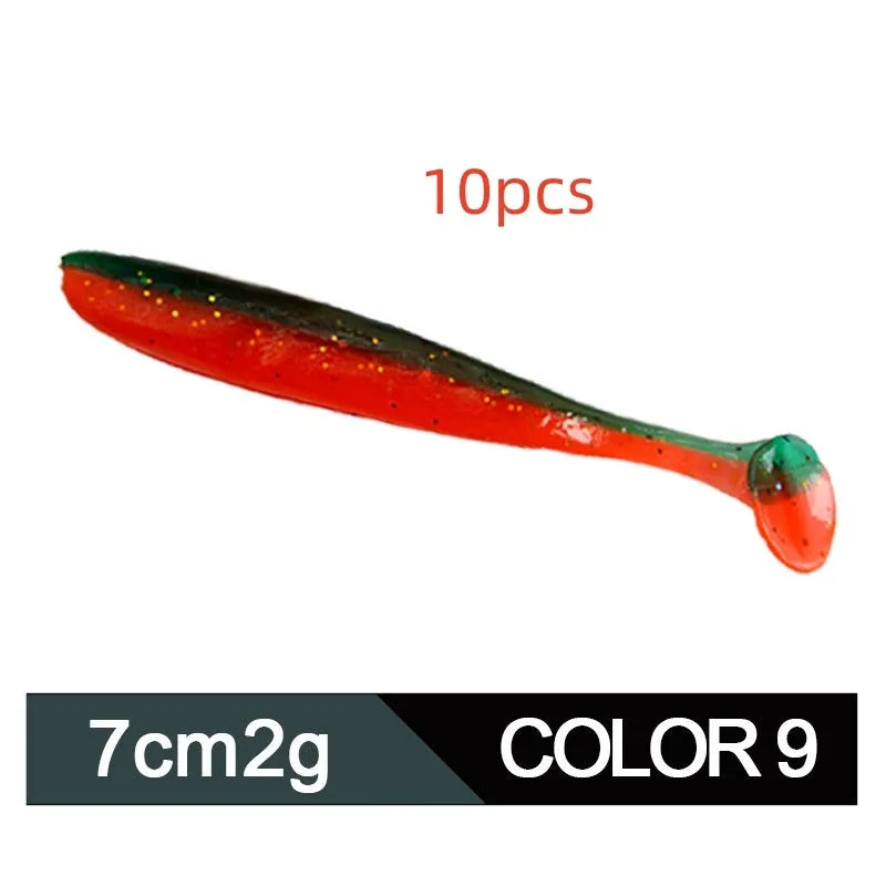 Soft worm fishing lure with T-tail in assorted colours, 7cm long for Mandarin fish.