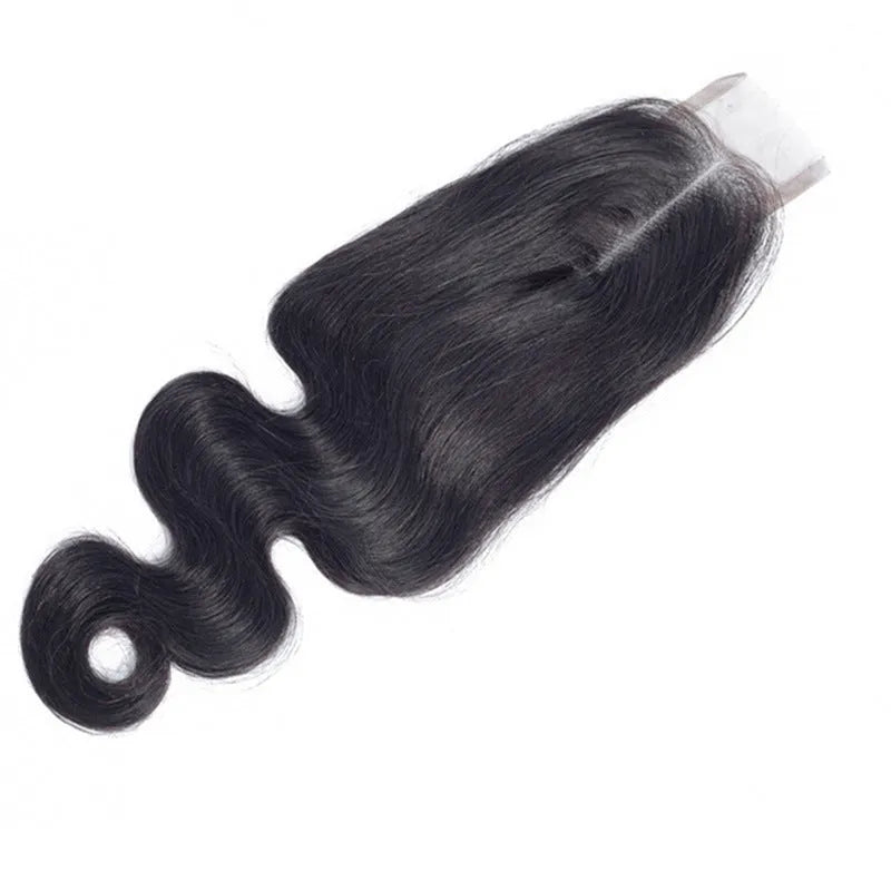 Straight natural colour human hair wig on a model, showcasing the hand-woven lace front and long length.
