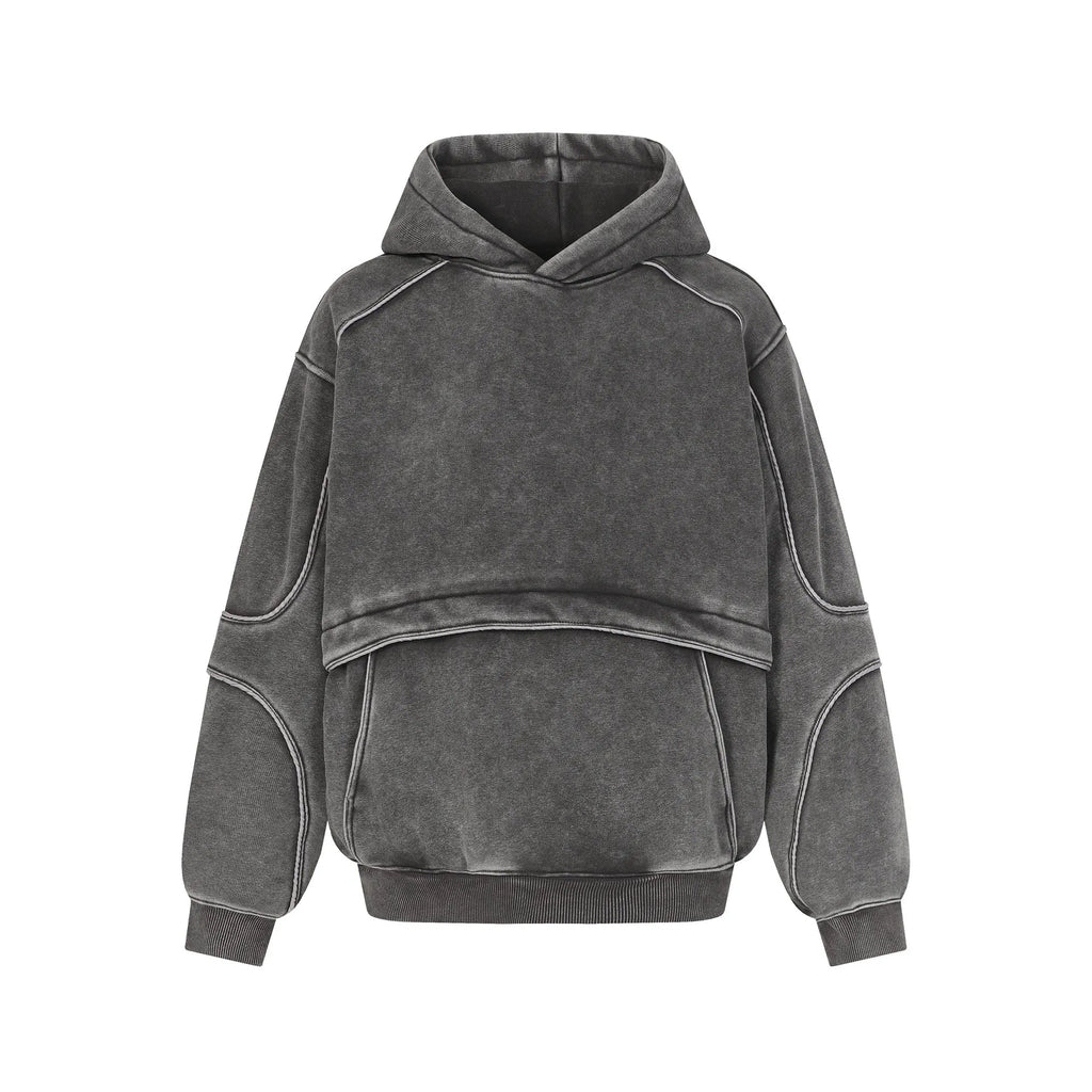 Men's and women's cotton fleece-lined loose fit pullover sweatshirt in dark grey, front view