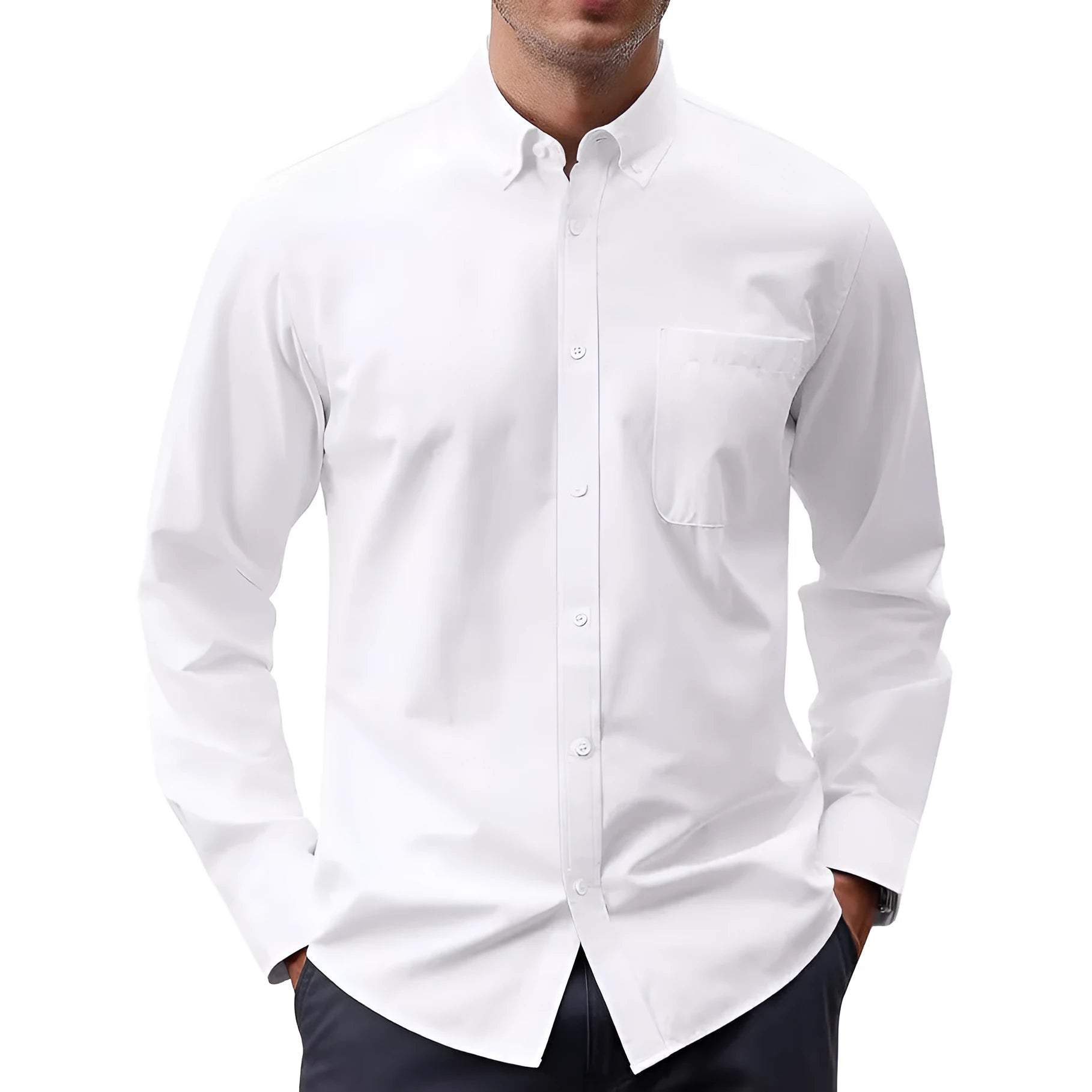 Cotton blend Oxford long sleeve button shirt in cardigan style