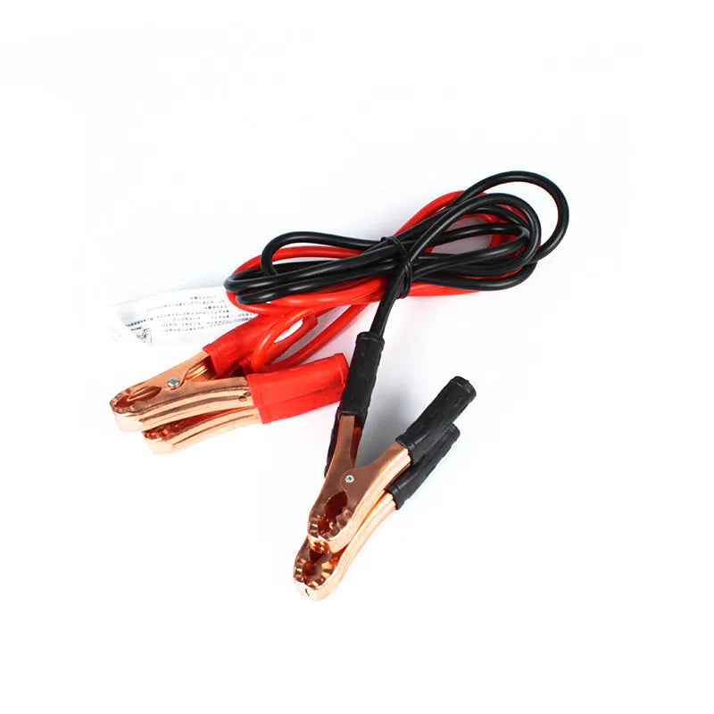 Black and red car battery jump leads with metal clip holders on a 2-metre cable.