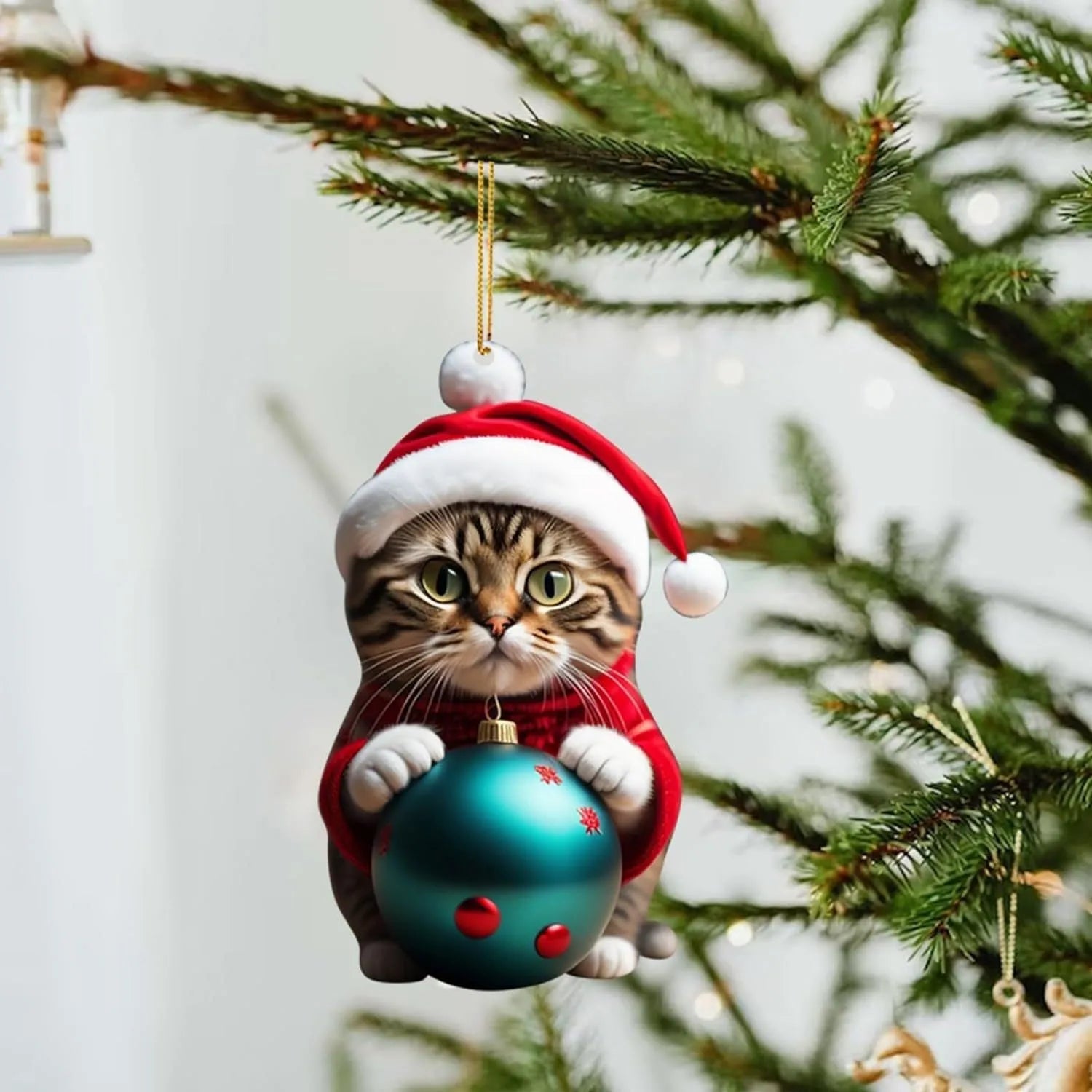 Clear acrylic car hanging ornament with a colourful printed cartoon kitten, shown in one of ten available styles.