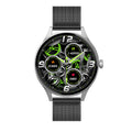 Black smart watch with blood sugar detection on a silicone strap, showing AMOLED screen.