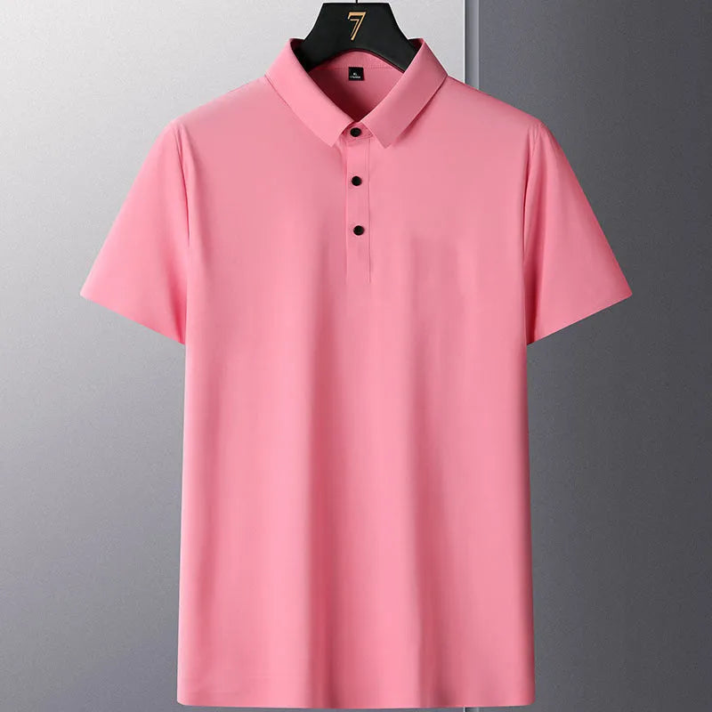 Men's non-ironing short sleeve business casual shirt in a solid colour, showing the nylon fabric and fit.