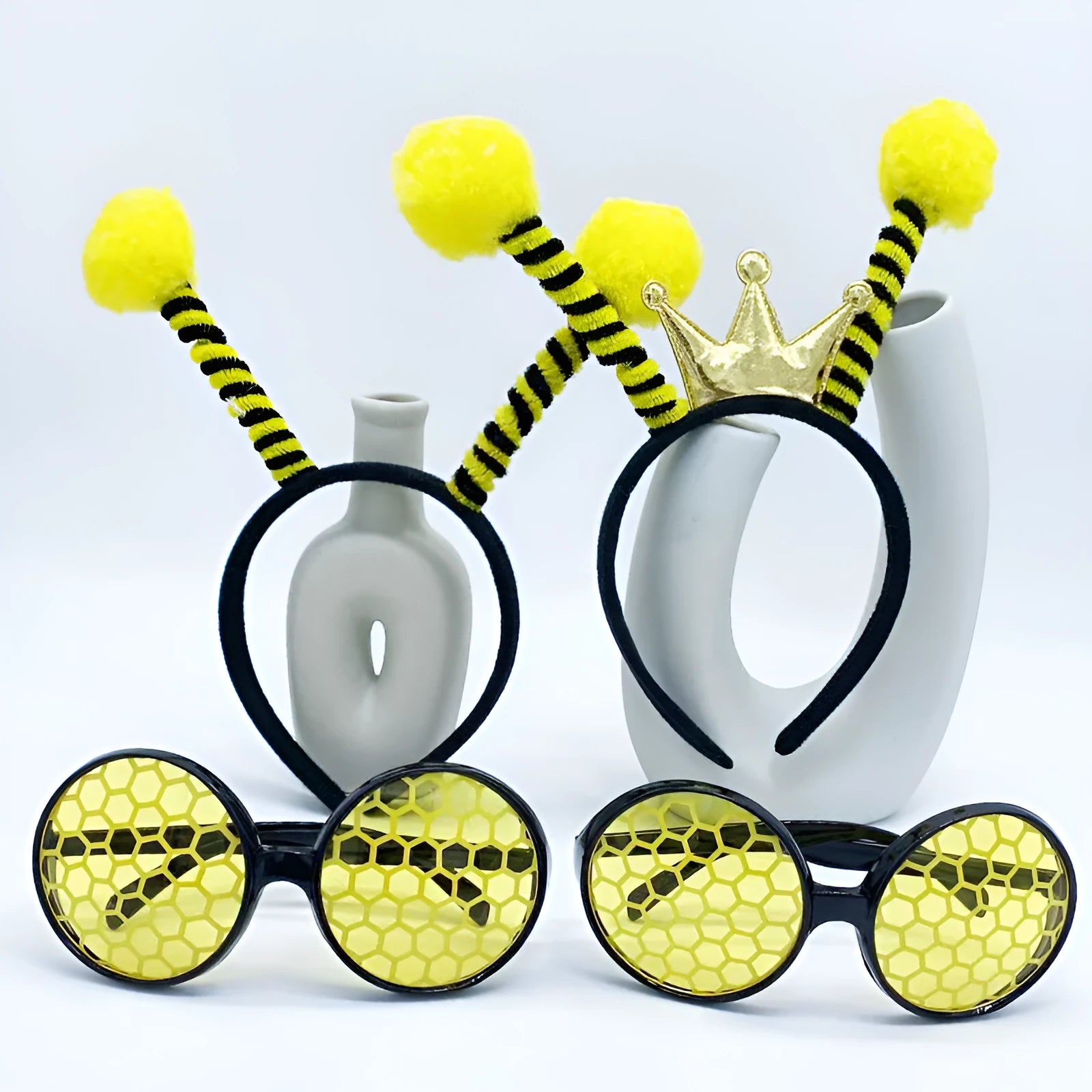 Yellow children's bee costume headband and glasses set with insect details