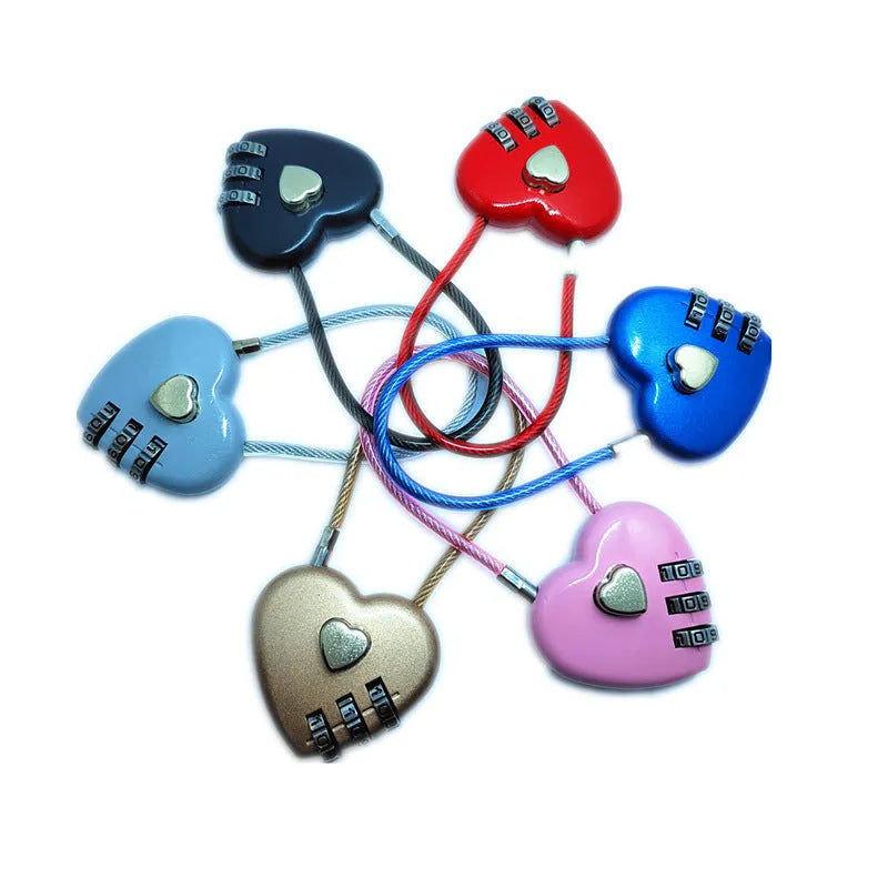 Peach heart shaped wire rope lock in various colours with different steel cable lengths for securing bicycle helmets