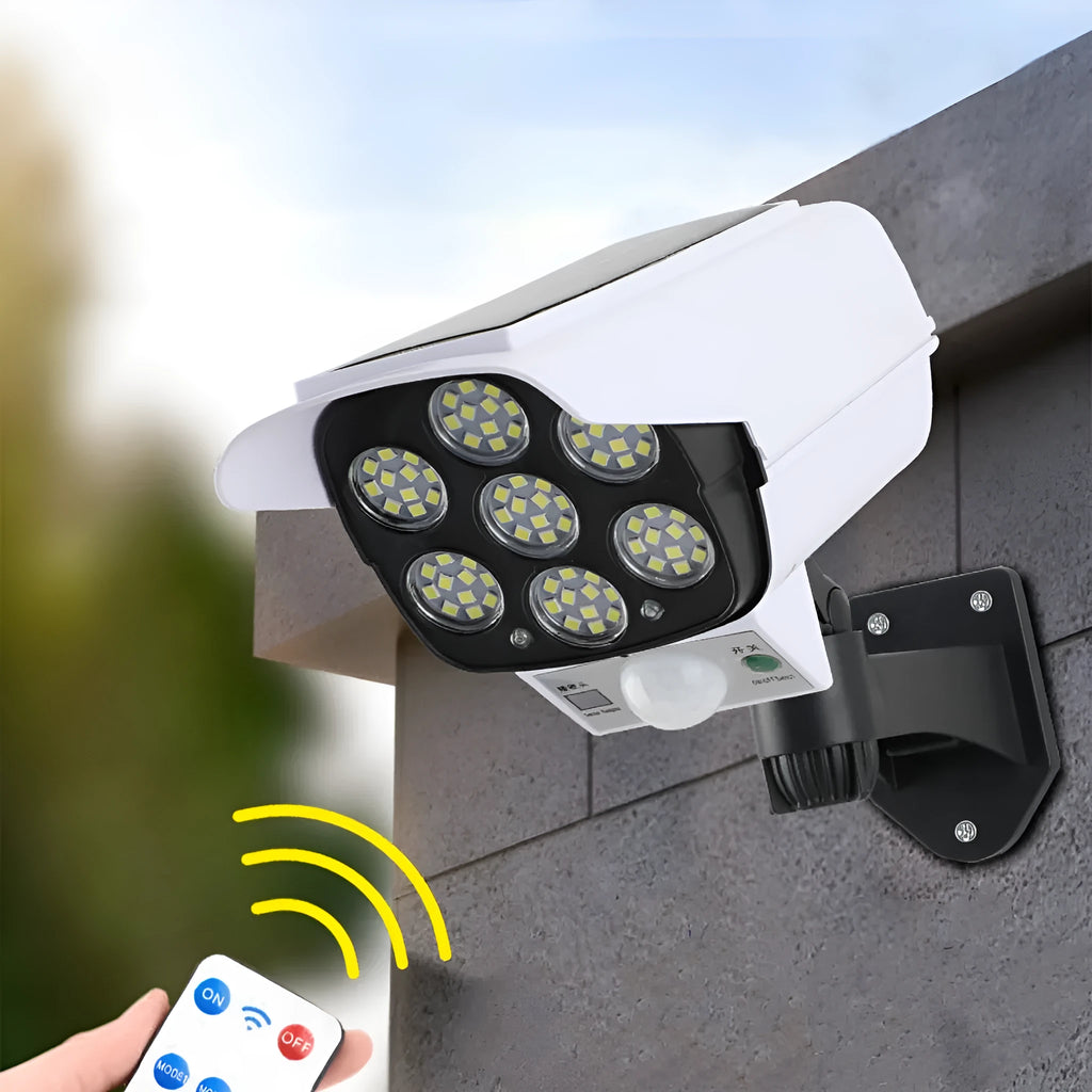 Solar powered LED security lamp with waterproof outdoor construction and light sensor