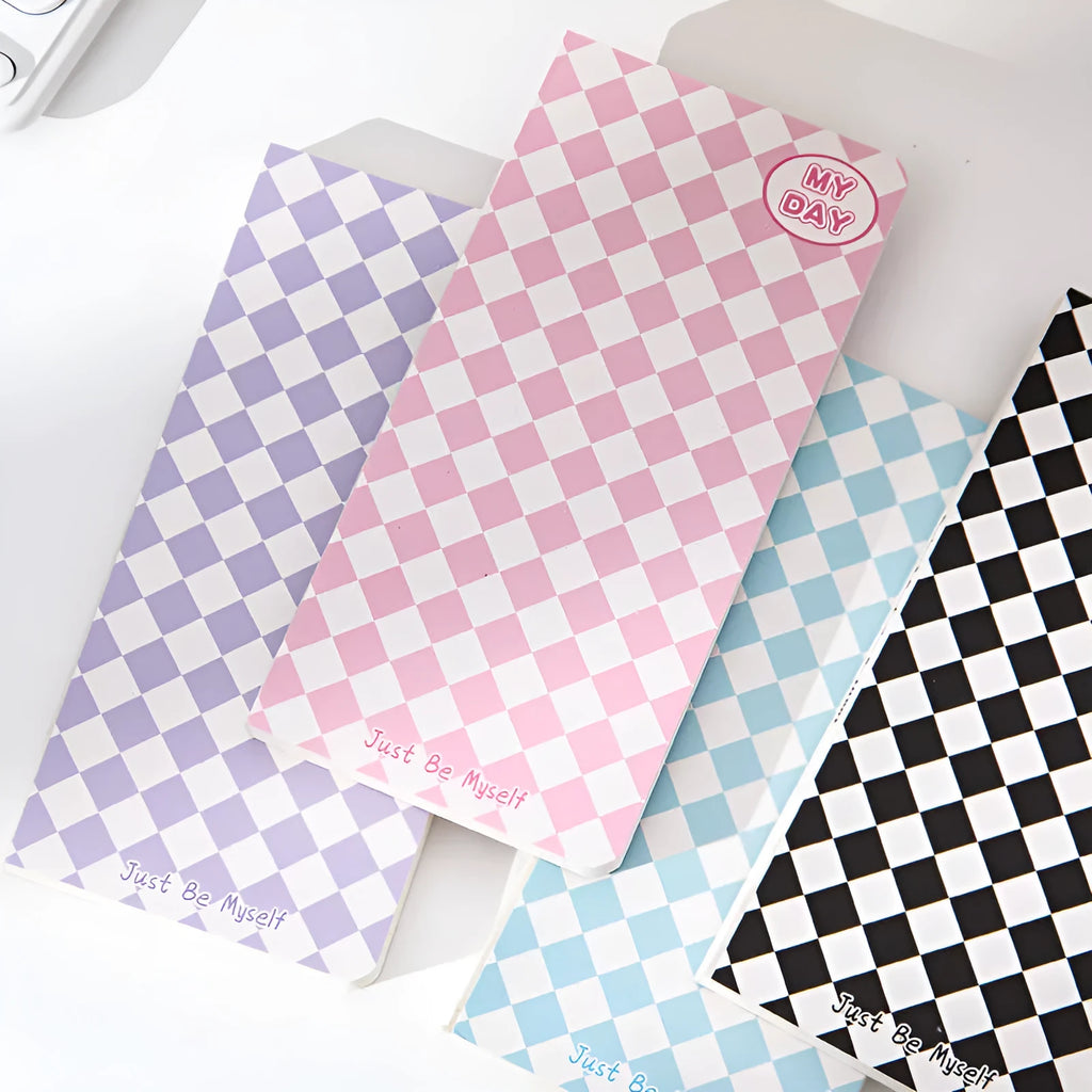 Japanese Korean cute style grid notebook with a colourful embossed fruit design cover, showing 100 sheets inside.