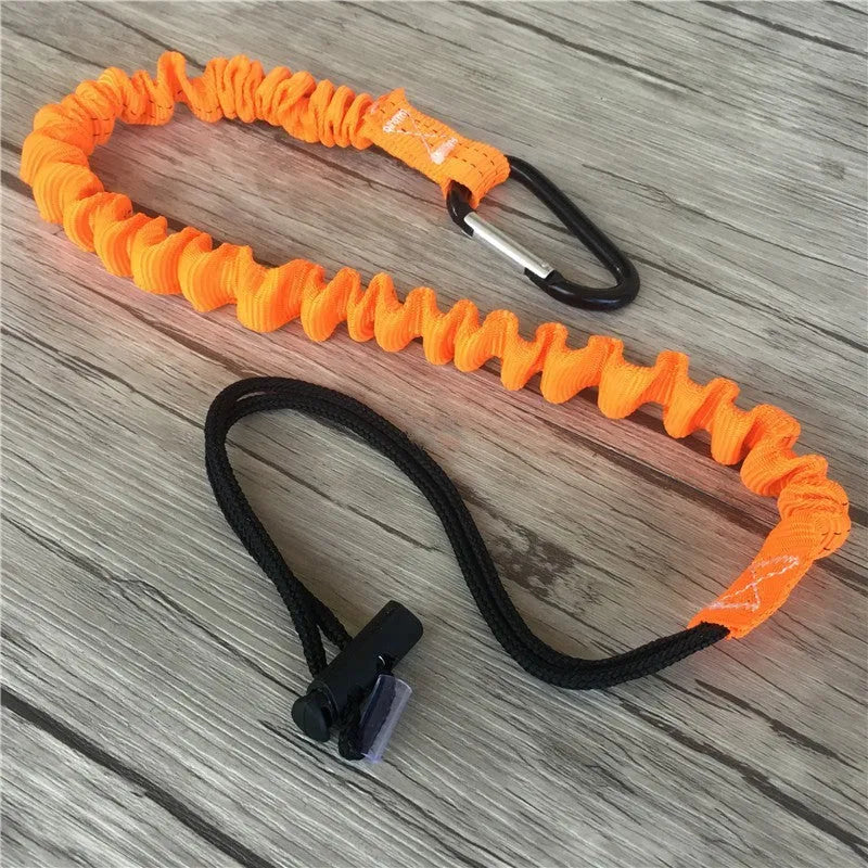 Orange fishing rod safety rope showing 90cm length with connection loops