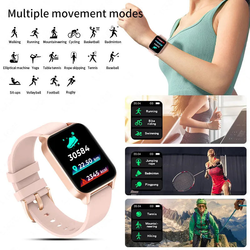 Smart colour screen health detection watch with black mesh strap showing heart rate and blood oxygen data.