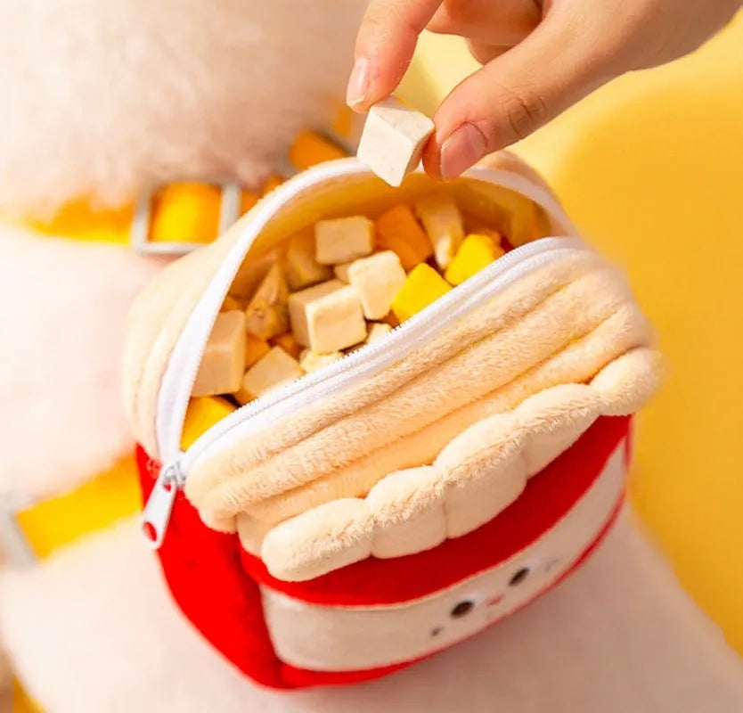 Cartoon hamburger chips design adjustable escape-proof vest leash rope for a dog.