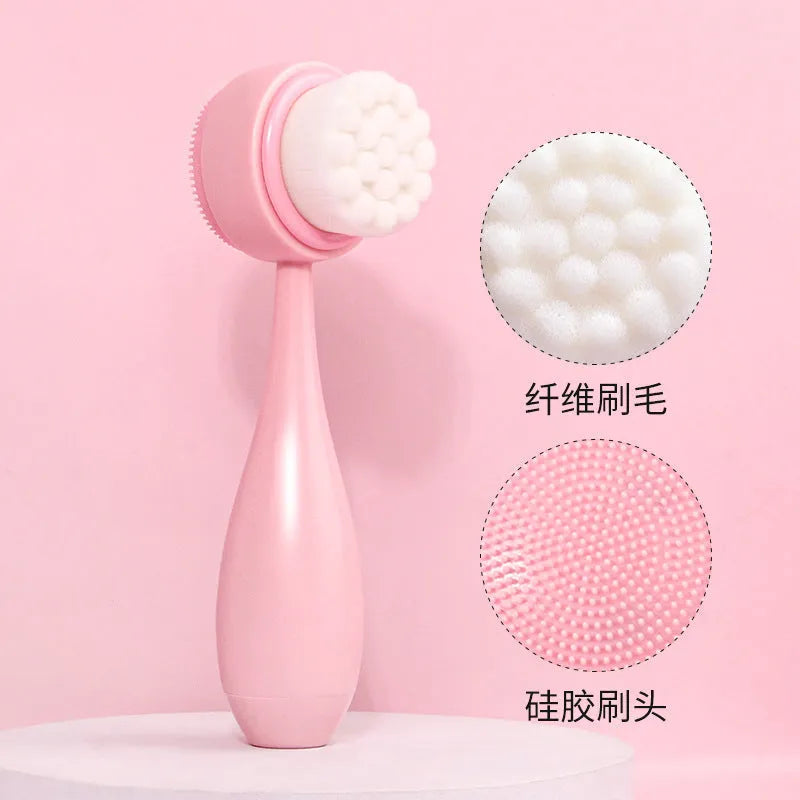 Facial brush and coral fleece hair band set in multiple colours including purple, gray, white, and pink