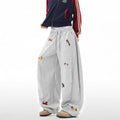 Lazy sausage dog embroidered machete sweatpants in gray, loose-fit polyester autumn casual trousers