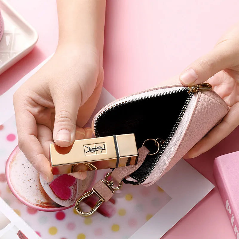 Black PU leather zipper key ring case with ultra-light design for men and women